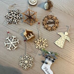 Wooden Holiday Ornament Set - Natural and Brown
